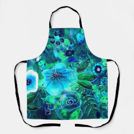 Abstrakte Blumenblauer Aquamarin-Blau-grüne Blätte Schürze
