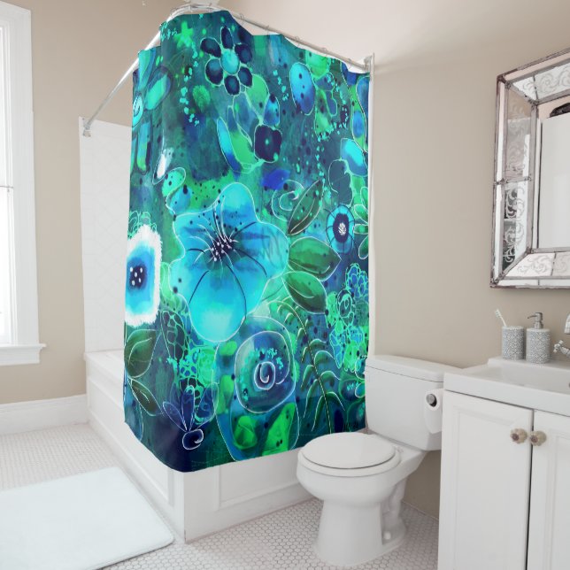 Abstrakte Blumenblauer Aquamariner Blaue Blume Blu Duschvorhang (Beispiel)