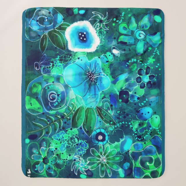 Abstrakte Blumenblauer Aquamariner Blaue Blume Blu Sherpadecke (Vorderseite)