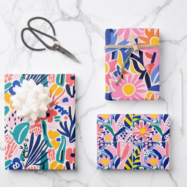Abstrakte Blumenfarben Geschenkpapier Set (Vorderseite)
