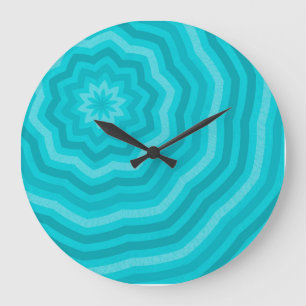 Abstrakte Blumengestaltung in Türkis-Tönen Große Wanduhr