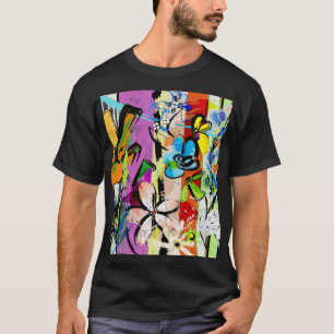 Abstrakte Blumenkomposition mit geometrischen Lini T-Shirt