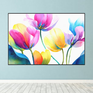 Abstrakte Blumenkunst in Regenbogen-Tulpen Leinwanddruck