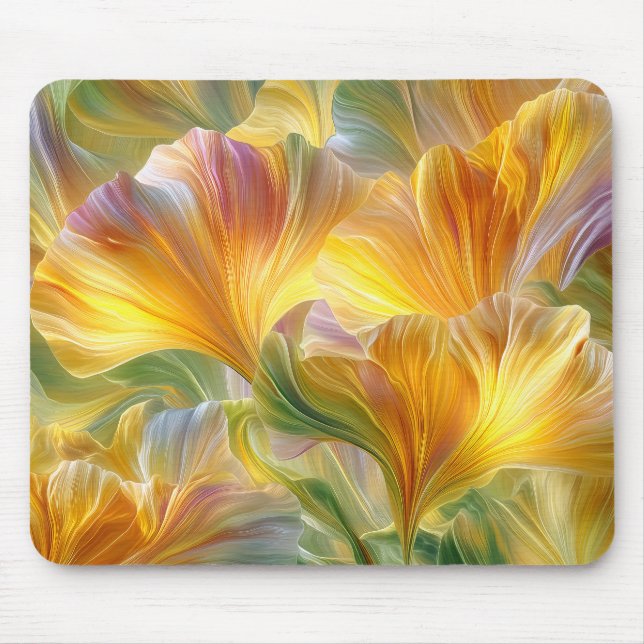 Abstrakte Blumenkunst mit gelben Blütenblättern Mousepad (Vorne)