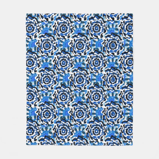 Abstrakte Blumenmode, blau, schwarz und beige Fleecedecke (Vorderseite)