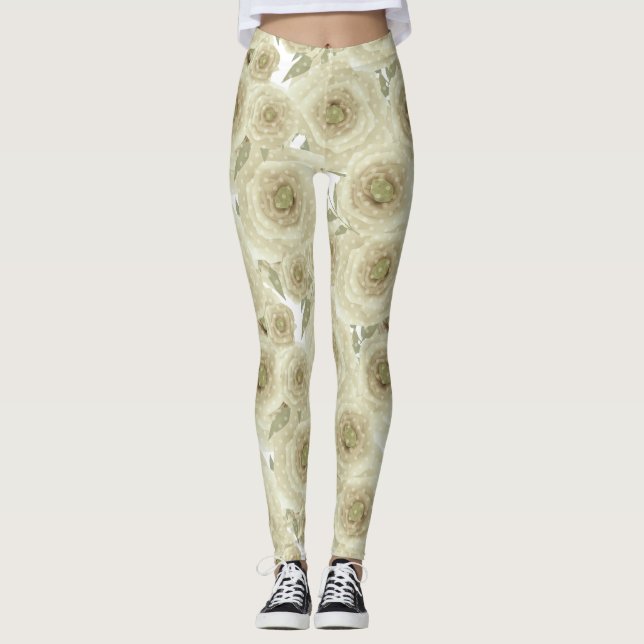 Abstrakte Blumenmuster-Blume Rose beigefarbenes Fa Leggings (Vorderseite)