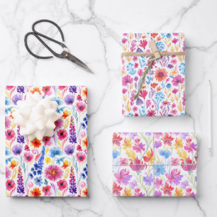 Abstrakte Blumenmuster in drei ähnlichen Designs Geschenkpapier Set