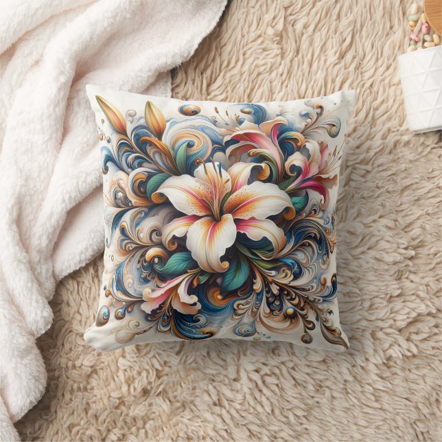 Abstrakte Blumenmuster mit Lily bei Sonnenaufgang Kissen (Decke)