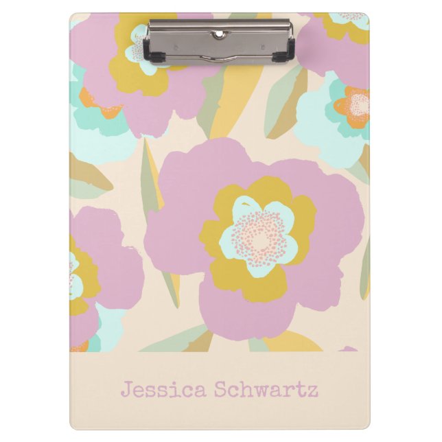 Abstrakte Blumenpastel Lilac Muster Personalisiert Klemmbrett (Vorderseite)
