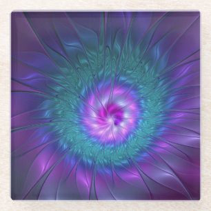 Abstrakte Blumenpracht, farbenfrohe fraktale Kunst Glasuntersetzer