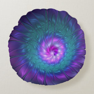 Abstrakte Blumenpracht, farbenfrohe fraktale Kunst Rundes Kissen