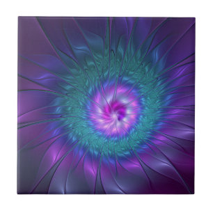 Abstrakte Blumenpracht Farbige Fraktalkunst Blume Fliese