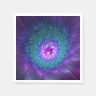Abstrakte Blumenpracht Farbige Fraktalkunst-Blume Serviette