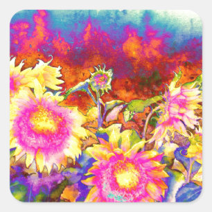 Abstrakte Blumensonnenblumen Aquarellmalerei Quadratischer Aufkleber