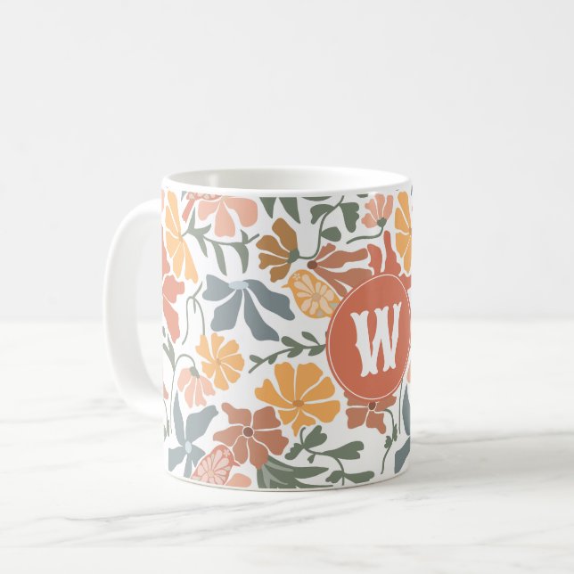 Abstrakte Blumenvögel Mitte Jahrhundert Modernes M Kaffeetasse (Vorderseite Links)
