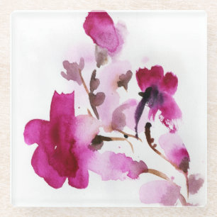 Abstrakte Blumenwatercolormalereien 4 Glasuntersetzer