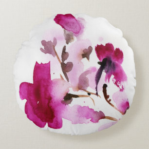 Abstrakte Blumenwatercolormalereien 4 Rundes Kissen