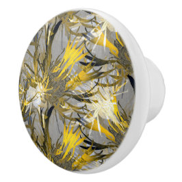 Abstrakte Blüte aus Grau und Gold Keramikknauf