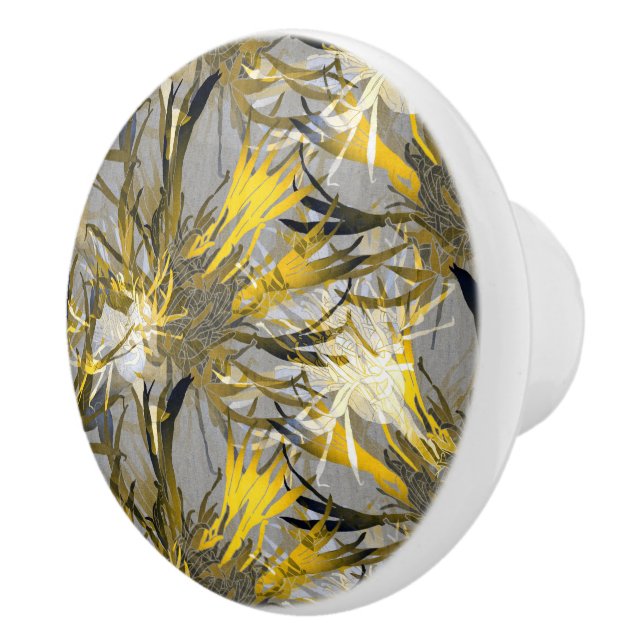 Abstrakte Blüte aus Grau und Gold Keramikknauf (Rechts)