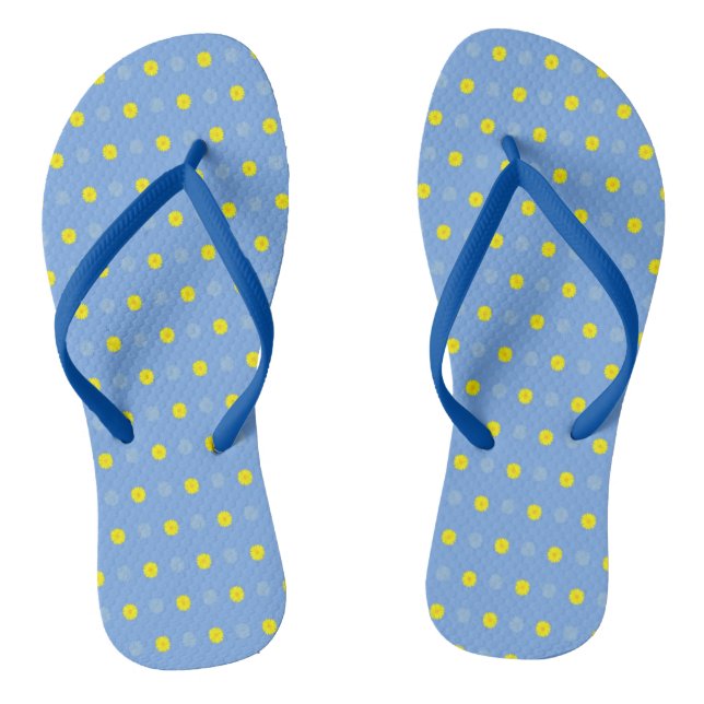 Abstrakte Blüte der Gelben Gerberas auf Baby Blue Flip Flops (Fußbett)