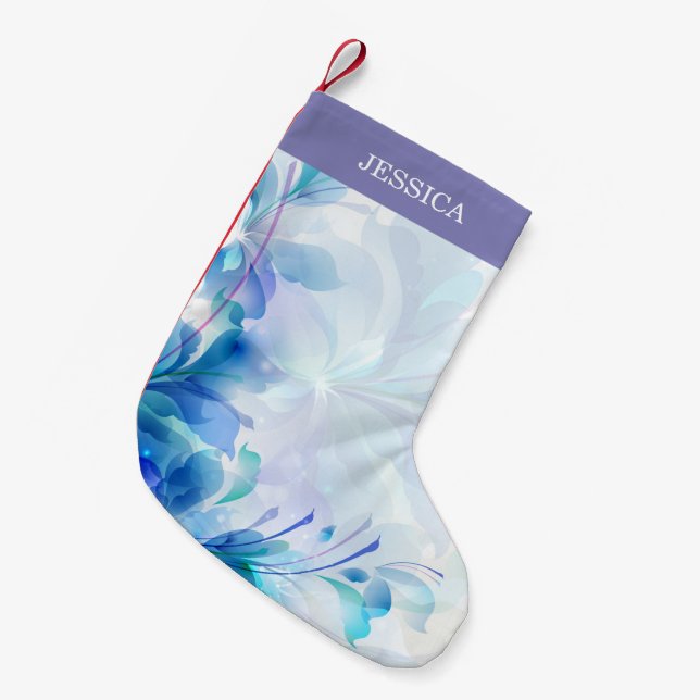 Abstrakte Blüte in Lila Blau und Weiß Kleiner Weihnachtsstrumpf (Vorderansicht (hängend))