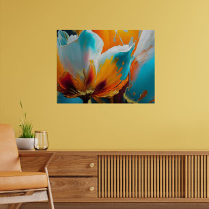 Abstrakte Blüte in Orange und Blaugrün Poster