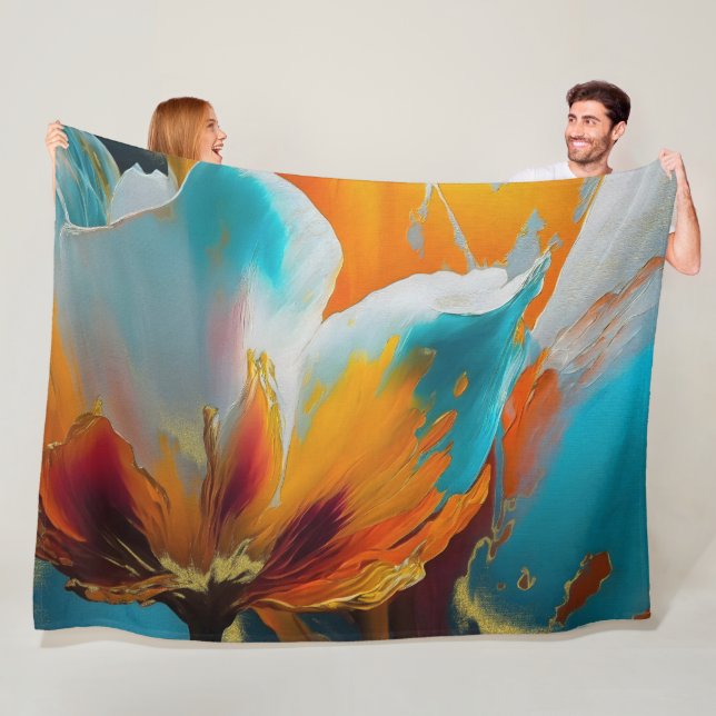 Abstrakte Blüte in Orange und Teal Fleecedecke (Beispiel)