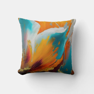 Abstrakte Blüte in Orange und Teal Kissen