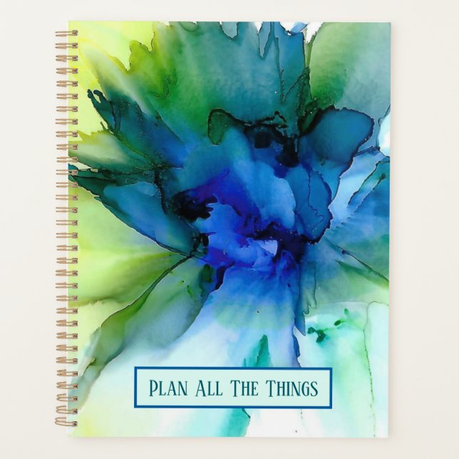 abstrakte Blüte "Plan All the Things" in blau Planer (Vorderseite)