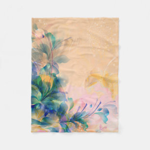 Abstrakte Blüten in Beige und Hellblau Fleecedecke