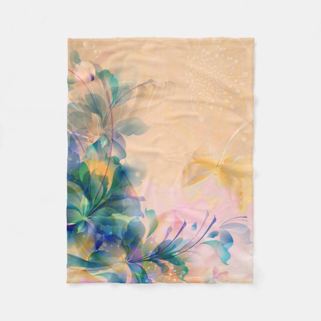 Abstrakte Blüten in Beige und Hellblau Fleecedecke (Vorderseite)