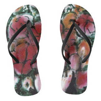 Abstrakte Blüten in Rot, Rot und Gelb Flip Flops