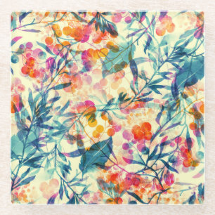 Abstrakte Blüten: Kräuter, Blume Muster. Glasuntersetzer