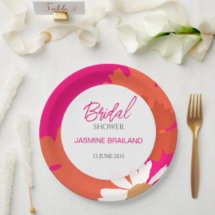 Abstrakte Blütenbrücke in Pink und Orange Daisy Pappteller