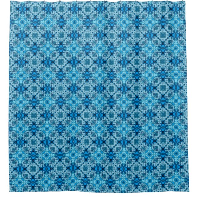 Abstrakte Blütenfarbe Blau Duschvorhang (Vorderseite)