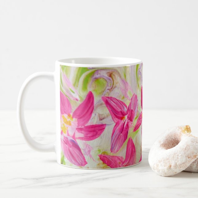 Abstrakte Blütenfarbe Kaffeetasse (Mit Donut)