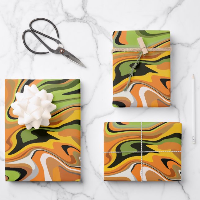 Abstrakte Blütenstände von Herbstfarben Geschenkpapier Set (Vorderseite)