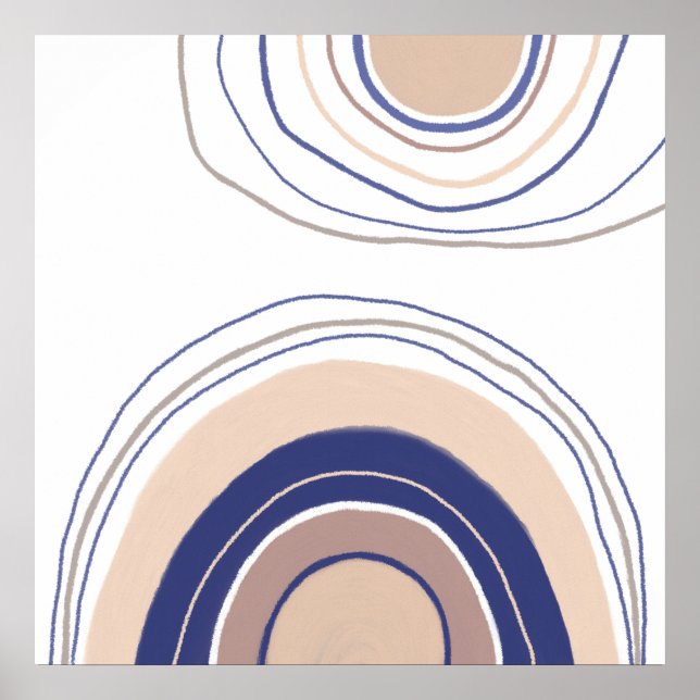 Abstrakte Boho Arches - Blau und Beige Poster (Vorne)