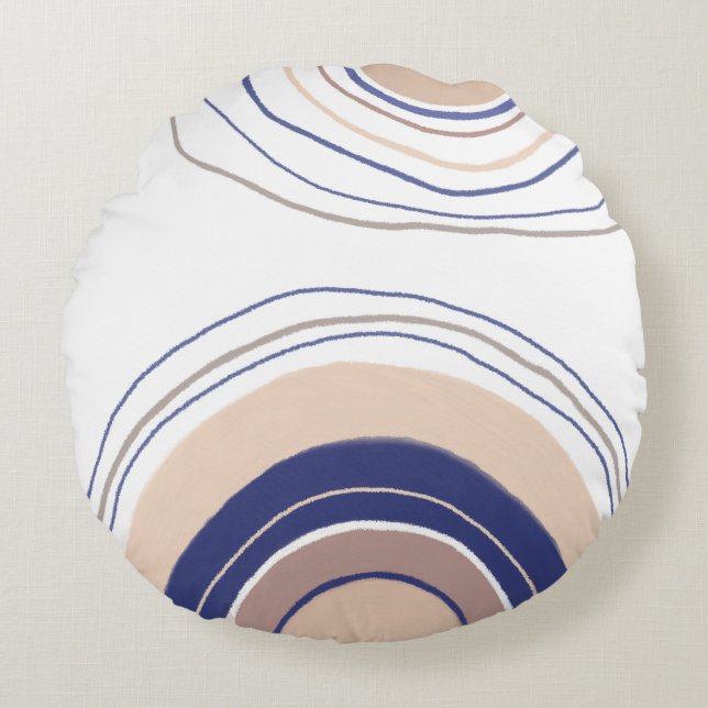 Abstrakte Boho Arches - Blau und Beige Rundes Kissen (Vorderseite)