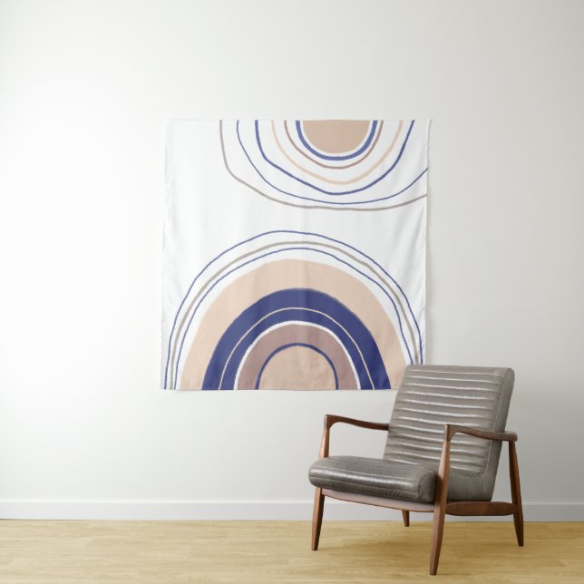 Abstrakte Boho Arches - Blau und Beige Wandteppich (Beispiel)