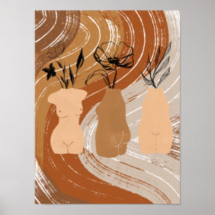 Abstrakte Boho-Frauen-Illustration, erdige Töne Poster