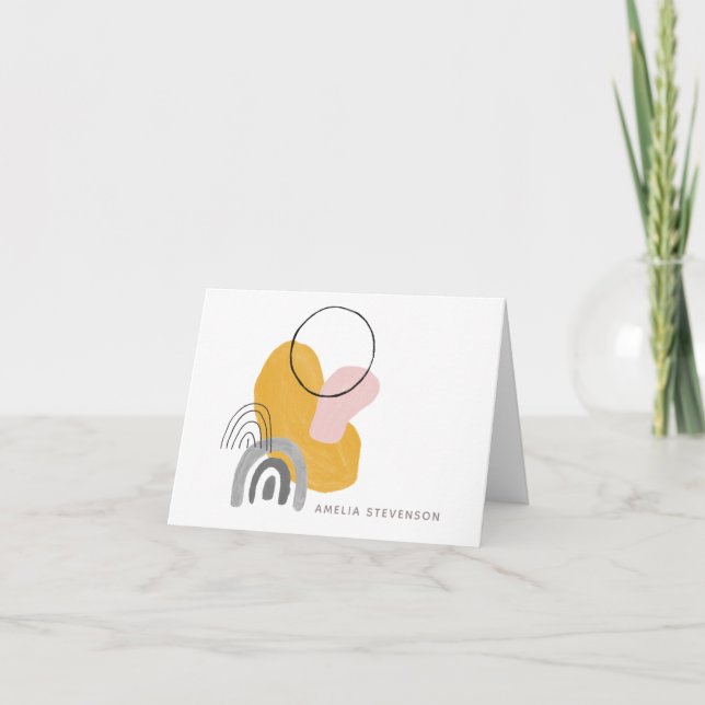 Abstrakte Boho Kunst in Gelb und Grau Personalisie Dankeskarte (Vorderseite)