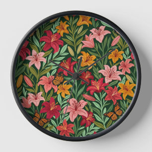 Abstrakte Boho-Lilien-Schmetterlings-Kunstuhren Uhr