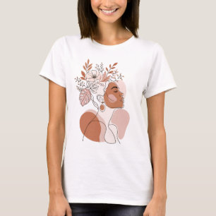 Abstrakte Boho-Linienkunst Frau Florale Silhouette T-Shirt