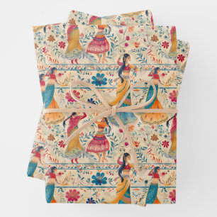 Abstrakte Bollywood-Tänzer Geschenkpapier Set
