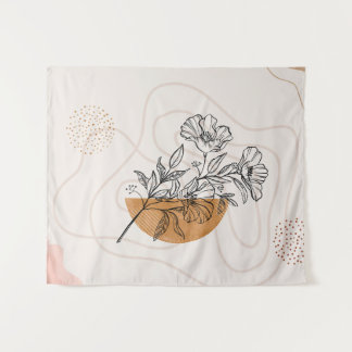Abstrakte Botanik – Minimalistische Florale Linien Wandteppich