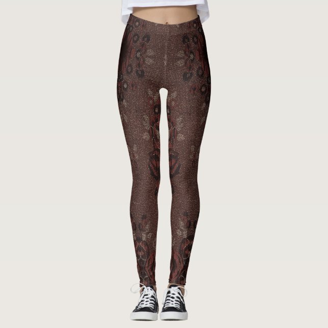 Abstrakte braune Blume mit Gold Leggings (Vorderseite)