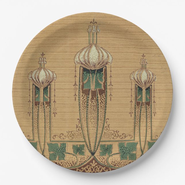 Abstrakte Bulbous Art Nouveau Form Fleur-de-lis Pappteller (Vorderseite)