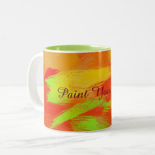 Abstrakte bunte Bürste streicht texture.text. Zweifarbige Tasse