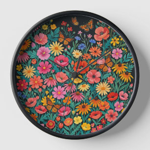 Abstrakte bunte Gouache-Wildblumen-Kunstuhren Uhr